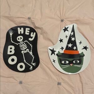 Halloween Skeleton and Cat Plates